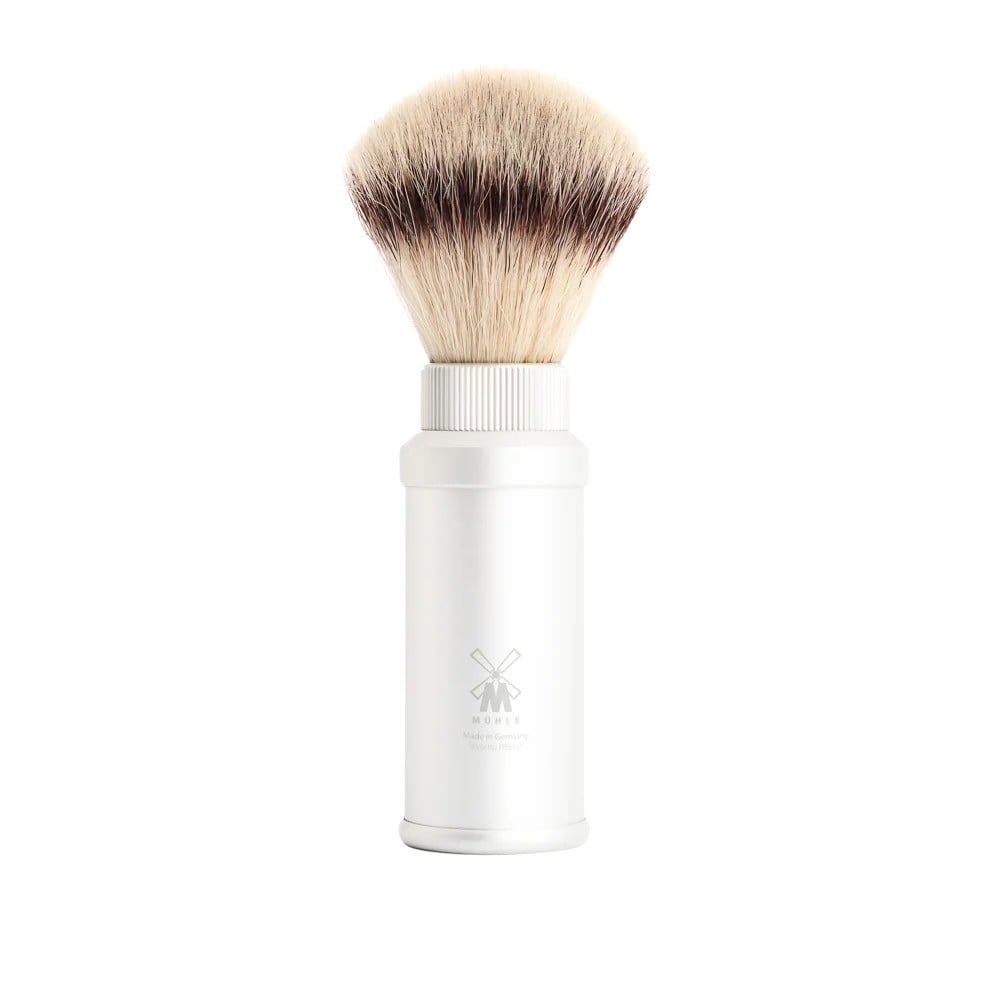 Mühle TRAVEL Shaving brush Silver silvertip fibre Rakhyvel med borste i metall