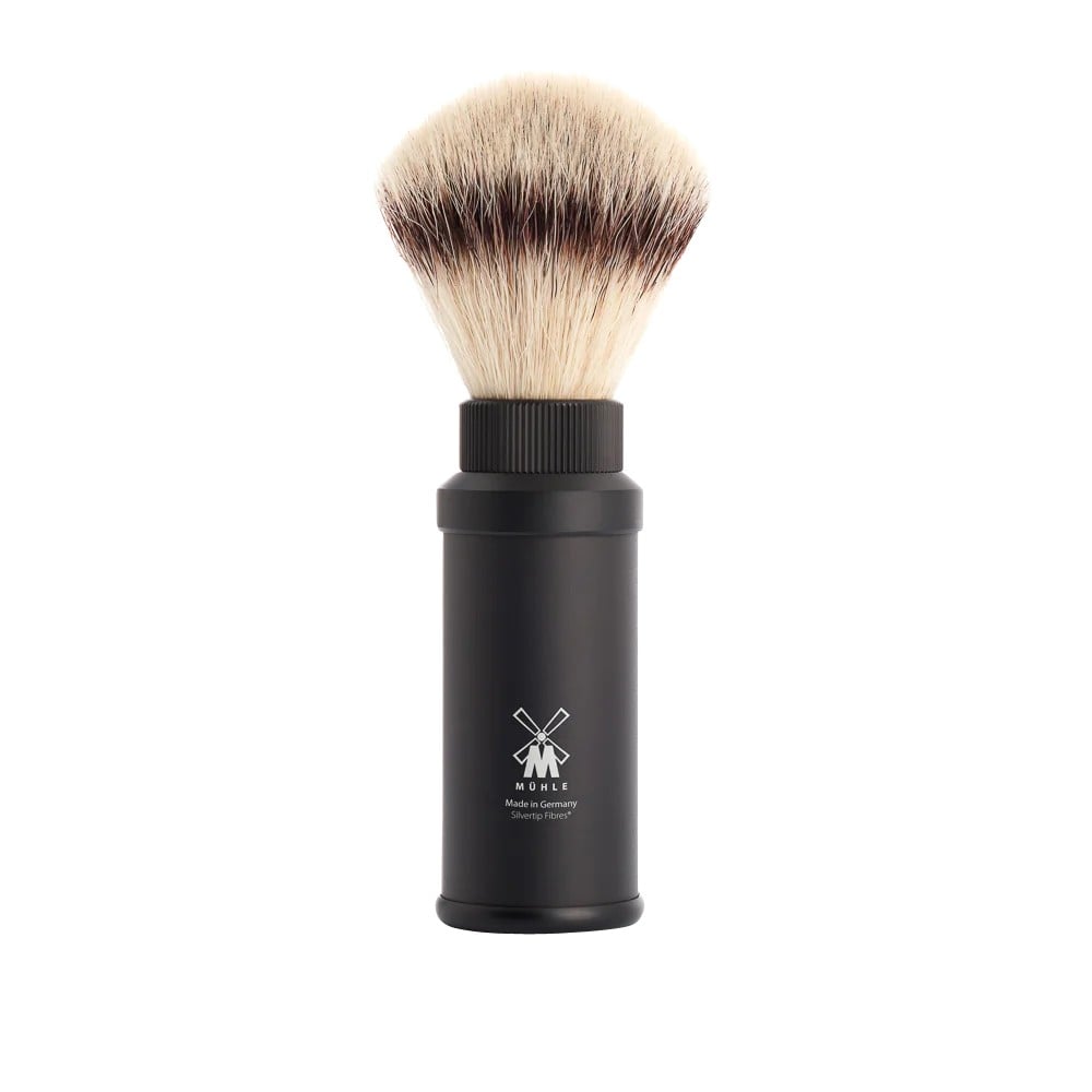 Mühle TRAVEL Shaving brush Black silvertip fibre Svart rakborste med ljusa borst